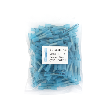 Crimpable waterproof cable splice with heat-shrink tubing insulation.