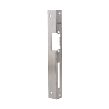 Long faceplate for DORCAS electric strikes - for wooden door - INOX - DIN R