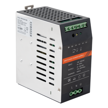 24V 10A switch-mode power supply with DIN rail mountable battery protection