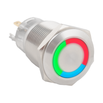 Push-button with high surface finish for 16mm hole-NO/NC with red-green-blue LED ring