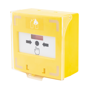 Resetable switch call point for extinguisher system starters, with sound and light signals - yellow