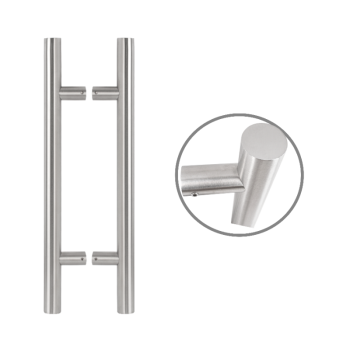 Cylindrical 300 mm long INOX door handle pair with 90° legs- 25 mm pipe diameter
