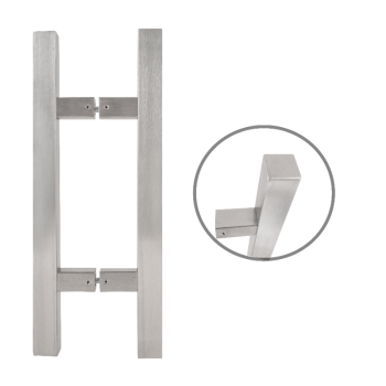 Square profile 400 mm long INOX handle with 90° legs - 30x30 profile size